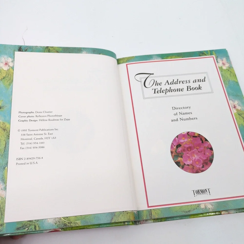 Tormont Vintage 1995 Floral Address Book Telephone‎ Nature Photography Hardcover